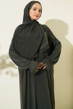 Alternative view of Lace Detailed Prayer Dress with Scarf Khaki