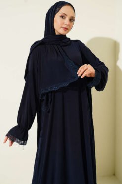 Alternative view of Lace Detailed Prayer Dress with Scarf Navy Blue