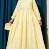 Lace Trim Buttoned Midi Dress Yellow