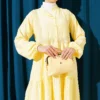 Lace Trim Buttoned Midi Dress Yellow - Afbeelding 2