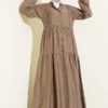 Lace Trim Buttoned Midi Dress Mink