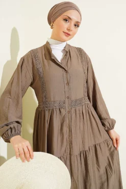Alternative Ansicht von Lace Trim Buttoned Midi Dress Mink