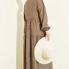 Lace Trim Buttoned Midi Dress Mink - Afbeelding 3