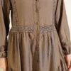Lace Trim Buttoned Midi Dress Mink - Afbeelding 4