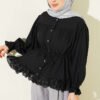 Lace Ruffled Waist Tunic Shirt Black