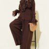 Lace Embellished Loose Two-Piece Set Brown