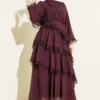 Lace Asymmetric Layered Dress Burgundy