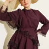 Lace Asymmetric Layered Dress Burgundy - Imagen 2