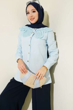 Lace Baby Collar Poplin Shirt Baby Blue