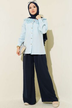 Vista alternativa di Lace Baby Collar Poplin Shirt Baby Blue
