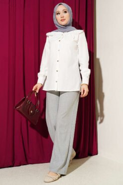 Vista alternativa di Lace Baby Collar Poplin Shirt Ecru