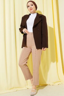 منظر بديل لـ Slim Fit Waistband Trousers with Side Pockets Camel