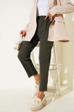 Slim Fit Waistband Trousers with Side Pockets Khaki