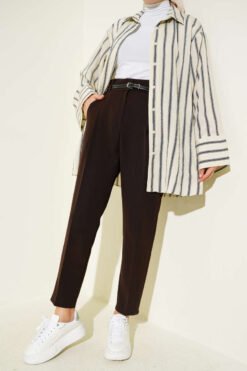 Slim Fit Tapered Fabric Trousers Brown