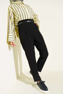 Slim Fit Tapered Fabric Trousers Black