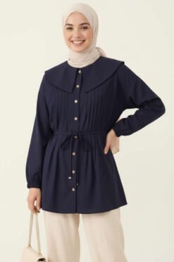 Nautical Collar Ribbed Tunic Navy Blue