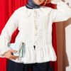 Sailor Collar Stone Button Embroidered Shirt Ecru