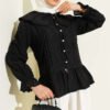 Sailor Collar Stone Button Embroidered Shirt Black