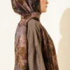 Patterned Aya Series Bamboo Crinkle Shawl Mink – Image 3