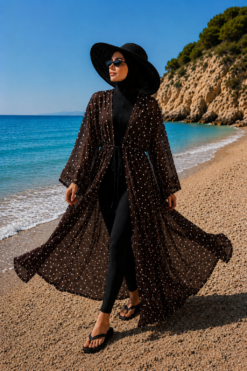 Vue alternative de Patterned Adjustable Waist Chiffon Long Pareo Brown