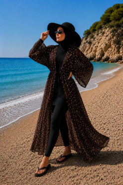 Patterned Adjustable Waist Chiffon Long Pareo Brown