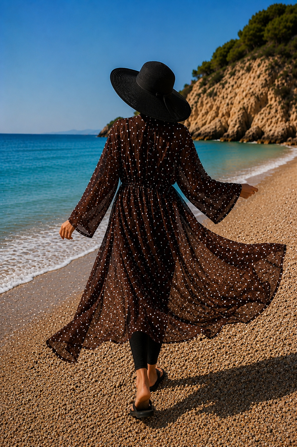 Patterned Adjustable Waist Chiffon Long Pareo Brown – Image 4