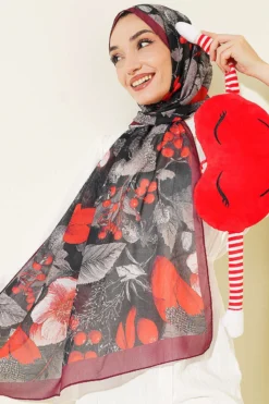 Alternative view of Patterned French Silk Scarf Burgundy