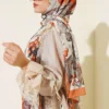 Patterned French Silk Scarf Camel - Imagen 3