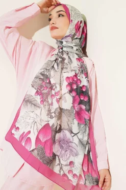 Alternative view of Patterned French Silk Scarf Fuchsia
