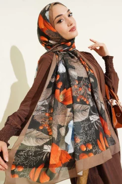 Alternative view of Patterned French Silk Scarf Khaki