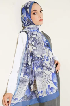 Alternative view of Patterned French Silk Scarf Indigo