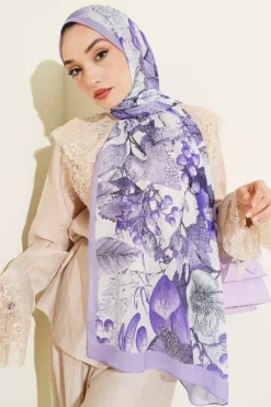 Alternative view of Patterned French Silk Scarf Lilac