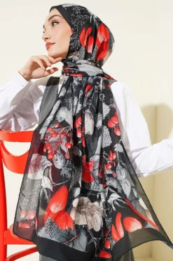 Alternative view of Patterned French Silk Scarf Black