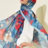 Patterned French Silk Scarf Turquoise - الصورة 2