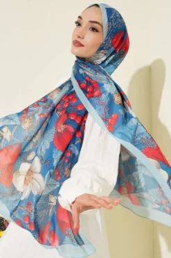 Alternative view of Patterned French Silk Scarf Turquoise