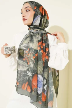 Alternative view of Patterned French Silk Scarf Emerald