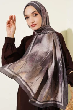 Alternative view of Patterned Liva Modal Crepe Shawl Brown