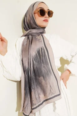 Alternative view of Patterned Liva Modal Crepe Shawl Beige