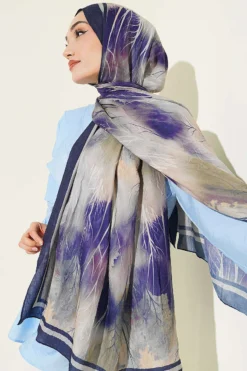 Alternative view of Patterned Liva Modal Crepe Shawl Navy Blue