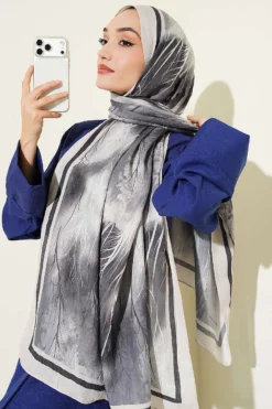 Alternative view of Patterned Liva Modal Crepe Shawl Stone