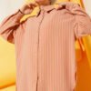 Vertical Striped Oversized Shirt Camel