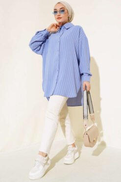 Vista alternativa de Vertical Striped Oversized Shirt Blue