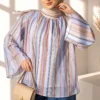Vertical Striped Wide Sleeved Tunic Blue