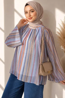 Alternative Ansicht von Vertical Striped Wide Sleeved Tunic Blue