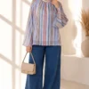 Vertical Striped Wide Sleeved Tunic Blue - Image 3