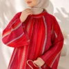 Vertical Striped Wide Sleeved Tunic Orange