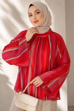 Vista alternativa di Vertical Striped Wide Sleeved Tunic Orange