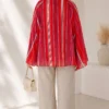 Vertical Striped Wide Sleeved Tunic Orange – Image 4