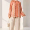 ⁦Vertical Striped Wide Sleeved Tunic Salmon⁩ - الصورة ⁦3⁩