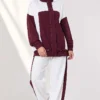 High Neck Zippered Two-Piece Set Burgundy
